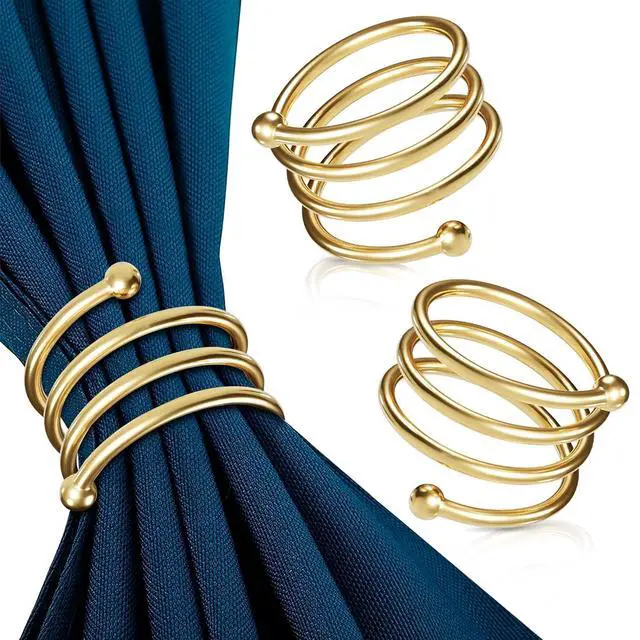 Main image of Gold Napkin Rings Set of 8, Elegant Spiral Holders for Table Decor | Reusable Metal Holders Slide Over Cloth, Paper, or Linen Napkins - Fit Dining Tables, Weddings, and Elegant Party Settings