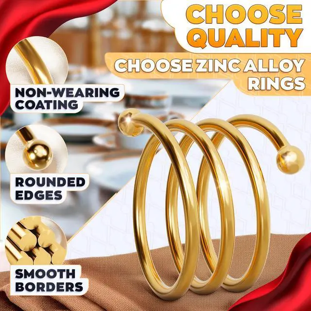 Alt view image 3 of 7 - Gold Napkin Rings Set of 8, Elegant Spiral Holders for Table Decor | Reusable Metal Holders Slide Over Cloth, Paper, or Linen Napkins - Fit Dining Tables, Weddings, and Elegant Party Settings
