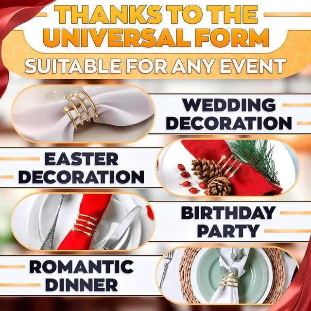 Alt view image 5 of 7 - Gold Napkin Rings Set of 8, Elegant Spiral Holders for Table Decor | Reusable Metal Holders Slide Over Cloth, Paper, or Linen Napkins - Fit Dining Tables, Weddings, and Elegant Party Settings