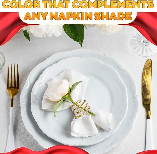 Alt view image 7 of 7 - Gold Napkin Rings Set of 8, Elegant Spiral Holders for Table Decor | Reusable Metal Holders Slide Over Cloth, Paper, or Linen Napkins - Fit Dining Tables, Weddings, and Elegant Party Settings