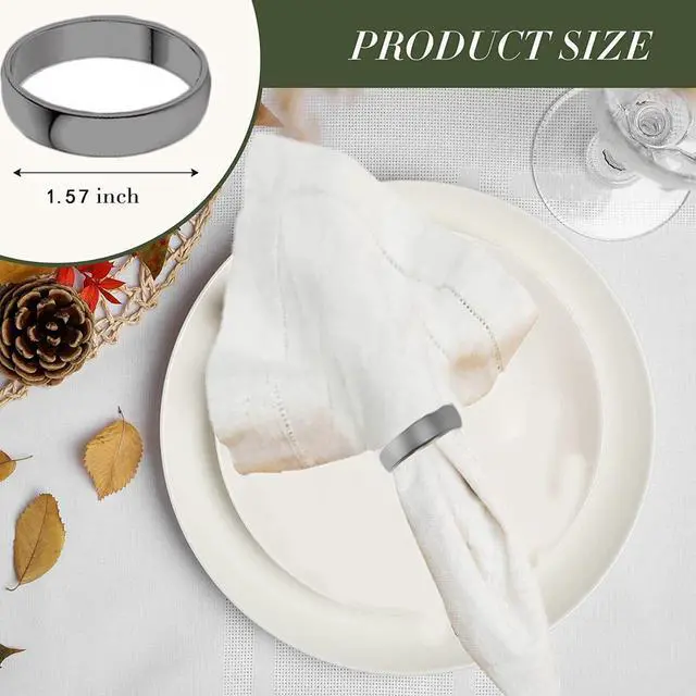 Alt view image 2 of 6 - Grey Napkin Rings-10 Pcs Stainless Steel Napkin Rings | Metal Napkin Ring for Table Settings Wedding Christmas Party Dinner Table