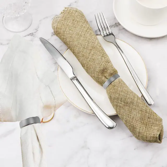 Alt view image 3 of 6 - Grey Napkin Rings-10 Pcs Stainless Steel Napkin Rings | Metal Napkin Ring for Table Settings Wedding Christmas Party Dinner Table