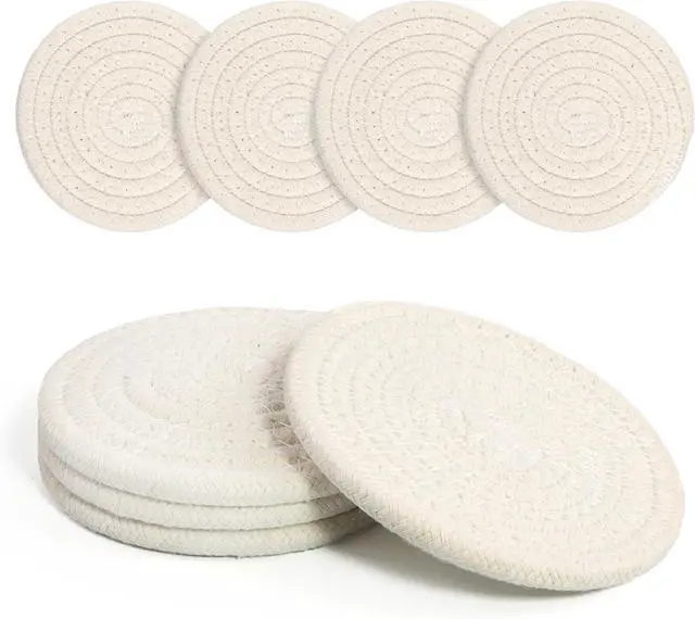 Main image of Coasters Set of 4 for Drinks, Cotton Woven 4 Colors Absorbent Boho Coasters for Home Decor Cups - Hot or Cold Drink Thickened (White)