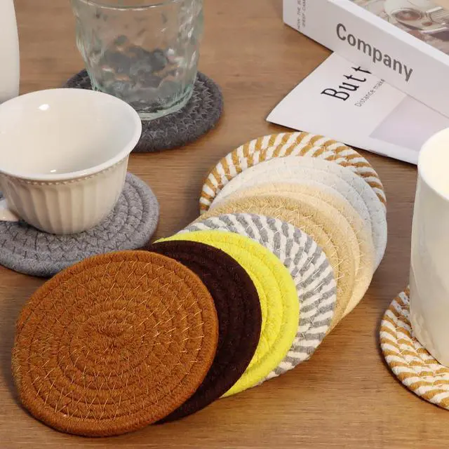 Alt view image 3 of 7 - Coasters Set of 4 for Drinks, Cotton Woven 4 Colors Absorbent Boho Coasters for Home Decor Cups - Hot or Cold Drink Thickened (White)