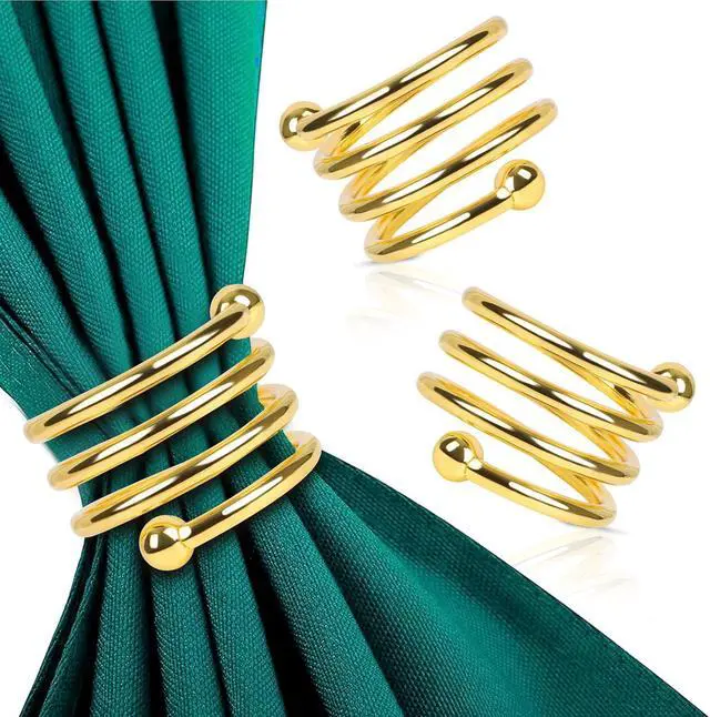 Main image of Gold Spring Napkin Rings Set of 6 for Wedding & Holiday Table Decor | Metal Spring Napkin Rings, Sturdy, Reusable & Easy to Clean, Elegant Gold Round Decor for Dinner Parties and Holidays