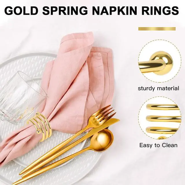 Alt view image 6 of 7 - Gold Spring Napkin Rings Set of 6 for Wedding & Holiday Table Decor | Metal Spring Napkin Rings, Sturdy, Reusable & Easy to Clean, Elegant Gold Round Decor for Dinner Parties and Holidays