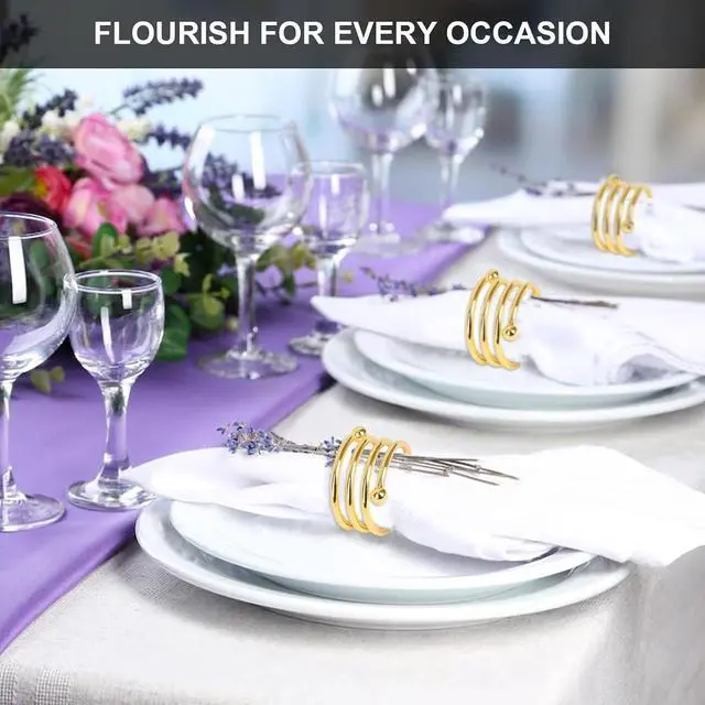 Alt view image 5 of 7 - Gold Spring Napkin Rings Set of 6 for Wedding & Holiday Table Decor | Metal Spring Napkin Rings, Sturdy, Reusable & Easy to Clean, Elegant Gold Round Decor for Dinner Parties and Holidays