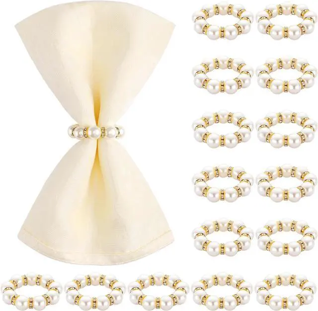 Main image of Suream 1.6 Inch Napkin Rings, Table Napkin Holder for Wedding Party Birthday Banquet Table Decor(Set of 15, White and Gold)