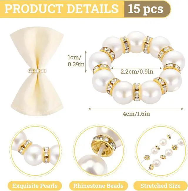 Alt view image 2 of 7 - Suream 1.6 Inch Napkin Rings, Table Napkin Holder for Wedding Party Birthday Banquet Table Decor(Set of 15, White and Gold)