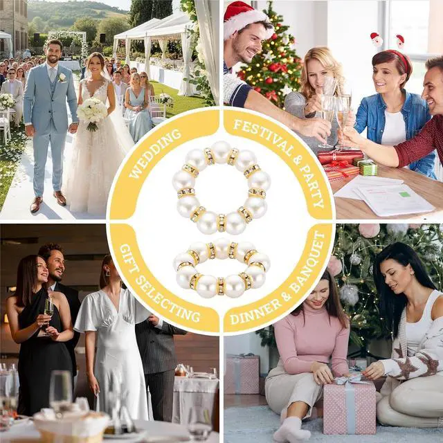 Alt view image 6 of 7 - Suream 1.6 Inch Napkin Rings, Table Napkin Holder for Wedding Party Birthday Banquet Table Decor(Set of 15, White and Gold)