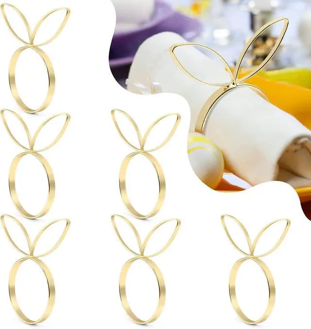 Main image of KESOTE Easter Napkin Rings Set of 6, Bunny Napkin Rings Gold Napkin Holder Rings for Easter Dinning Table Decorations