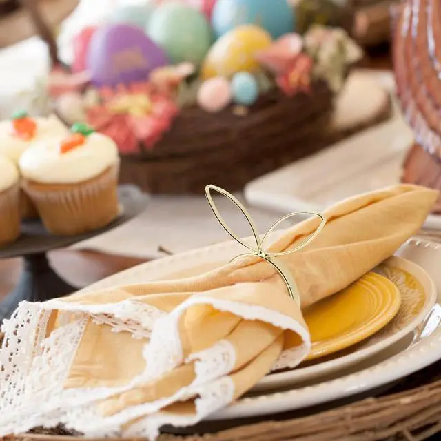 Alt view image 3 of 6 - KESOTE Easter Napkin Rings Set of 6, Bunny Napkin Rings Gold Napkin Holder Rings for Easter Dinning Table Decorations