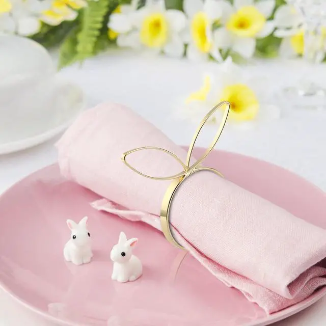 Alt view image 4 of 6 - KESOTE Easter Napkin Rings Set of 6, Bunny Napkin Rings Gold Napkin Holder Rings for Easter Dinning Table Decorations