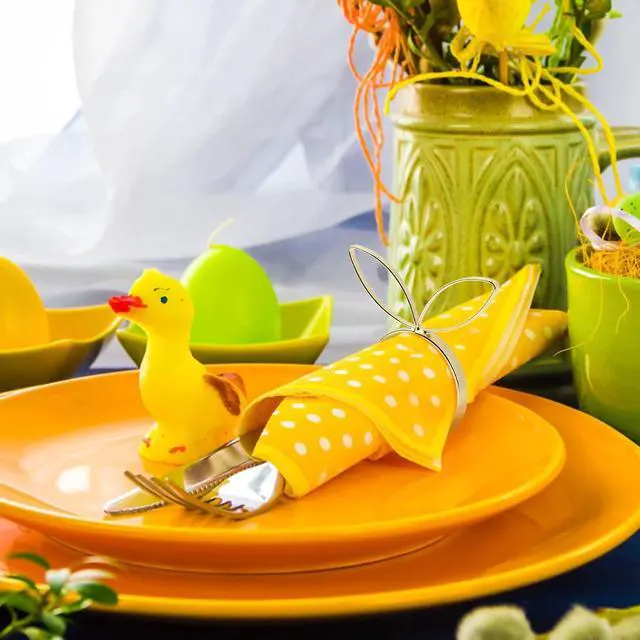 Alt view image 5 of 6 - KESOTE Easter Napkin Rings Set of 6, Bunny Napkin Rings Gold Napkin Holder Rings for Easter Dinning Table Decorations