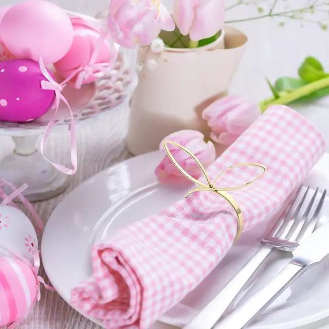 Alt view image 6 of 6 - KESOTE Easter Napkin Rings Set of 6, Bunny Napkin Rings Gold Napkin Holder Rings for Easter Dinning Table Decorations