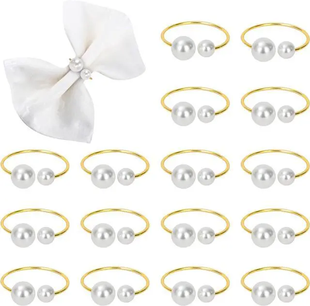 Main image of KPOSIYA Pearl Napkin Rings - Set of 12 Gold Napkin Holder Table Napkin Buckles for Dinning Table Setting Christmas Wedding Party Supplies (Gold 12)