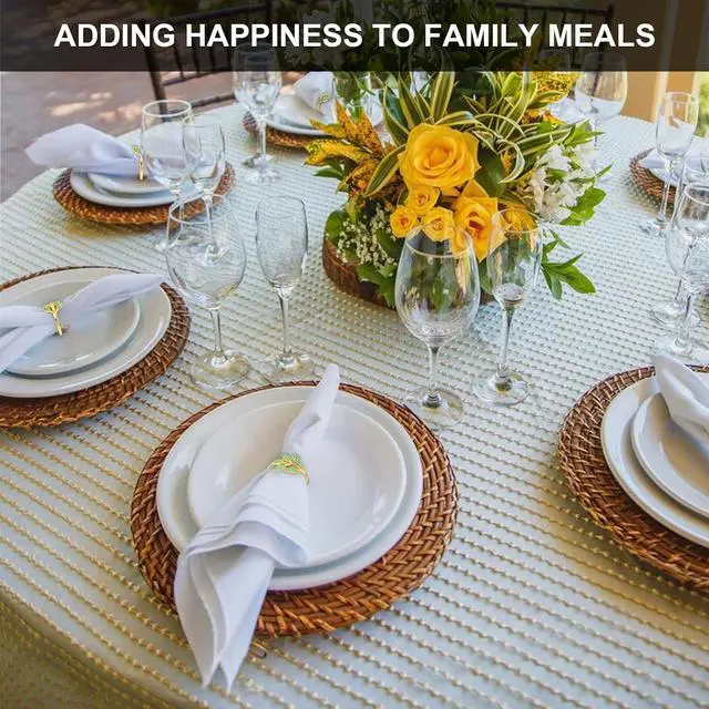 Alt view image 3 of 7 - Gold Napkin Rings Set of 8, Alloy Leaf Green Diamond | Sturdy Reusable EasyClean Napkin Buckles, Fits Most Cloth Napkins, Nice Table Decor for Weddings, Parties and Daily Dining