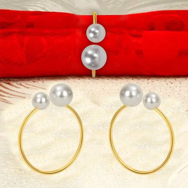 Alt view image 6 of 7 - KPOSIYA Pearl Napkin Rings - Set of 12 Gold Napkin Holder Table Napkin Buckles for Dinning Table Setting Christmas Wedding Party Supplies (Gold 12)