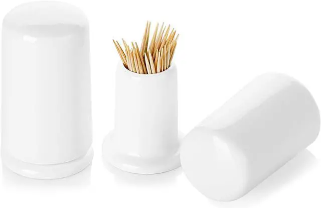Main image of ONTUBE Ceramic Toothpick Holder with Lid, White, Set of 2 | Toothpick Dispenser, For Home, Easy To Clean