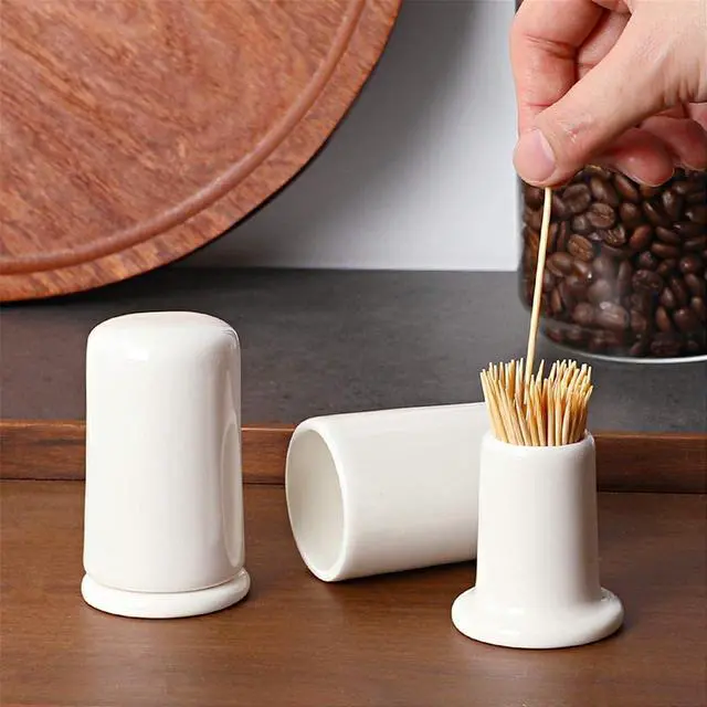 Alt view image 3 of 5 - ONTUBE Ceramic Toothpick Holder with Lid, White, Set of 2 | Toothpick Dispenser, For Home, Easy To Clean