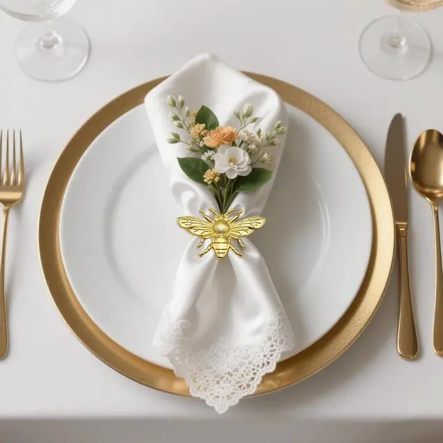 Alt view image 2 of 7 - Bee Napkin Rings Set of 6 Gold Bumblebee Napkin Holder Ring for Spring Party Wedding Baby Shower Brithday Table Setting,Insect Honeybee Napkin Ring for Rustic Farmhouse Dinner Table Decor