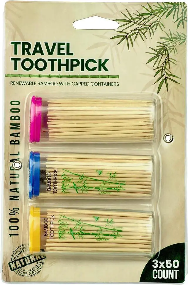 Main image of DecorRack 3 Travel Toothpick Dispensers with 150 Bamboo Picks