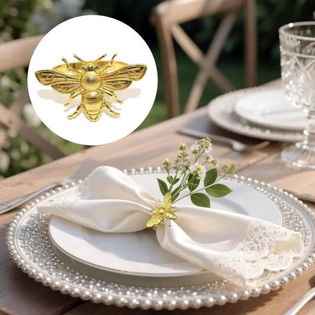 Alt view image 6 of 7 - Bee Napkin Rings Set of 6 Gold Bumblebee Napkin Holder Ring for Spring Party Wedding Baby Shower Brithday Table Setting,Insect Honeybee Napkin Ring for Rustic Farmhouse Dinner Table Decor