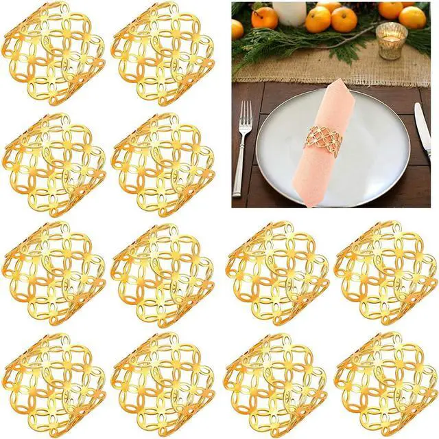 Main image of Napkin Rings Set of 12, Gold Hallow Out Metal Napkin Holder for Holiday Party Wedding Banquet Christmas Circle Serviette Buckle Household Decor (Color 1)