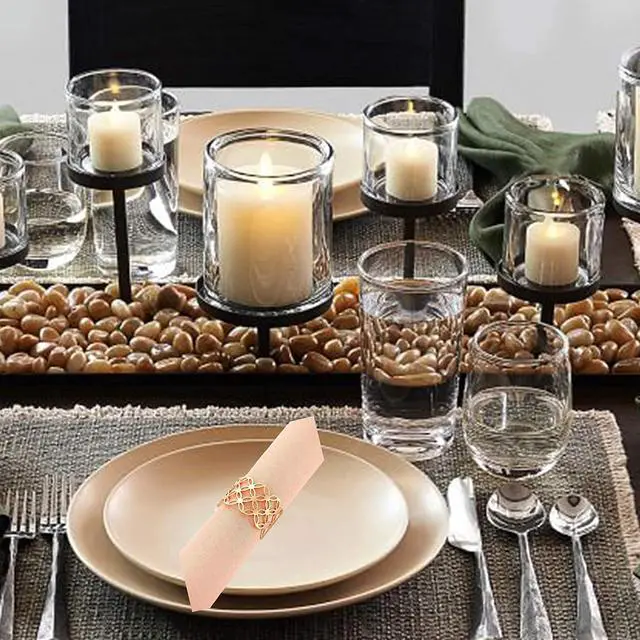 Alt view image 2 of 6 - Napkin Rings Set of 12, Gold Hallow Out Metal Napkin Holder for Holiday Party Wedding Banquet Christmas Circle Serviette Buckle Household Decor (Color 1)