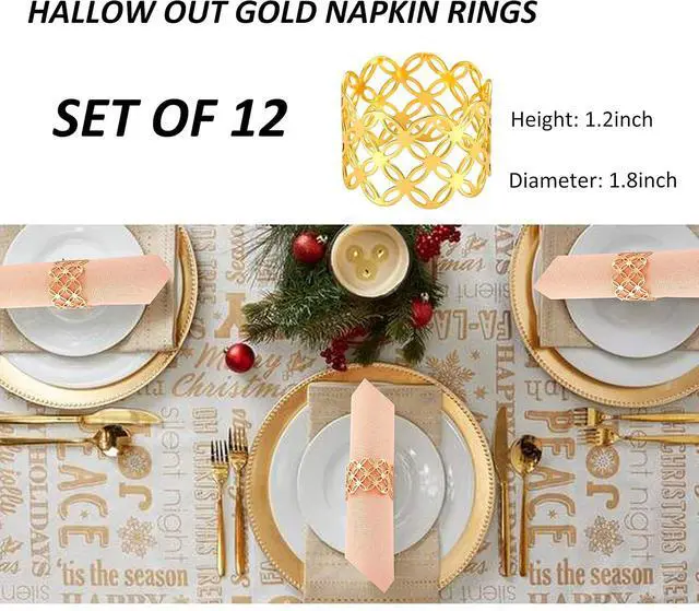Alt view image 3 of 6 - Napkin Rings Set of 12, Gold Hallow Out Metal Napkin Holder for Holiday Party Wedding Banquet Christmas Circle Serviette Buckle Household Decor (Color 1)