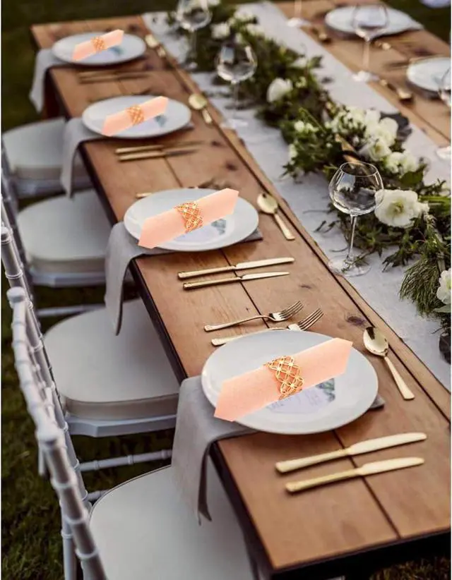Alt view image 4 of 6 - Napkin Rings Set of 12, Gold Hallow Out Metal Napkin Holder for Holiday Party Wedding Banquet Christmas Circle Serviette Buckle Household Decor (Color 1)