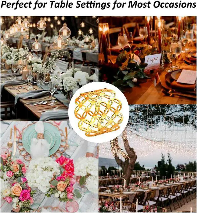 Alt view image 6 of 6 - Napkin Rings Set of 12, Gold Hallow Out Metal Napkin Holder for Holiday Party Wedding Banquet Christmas Circle Serviette Buckle Household Decor (Color 1)