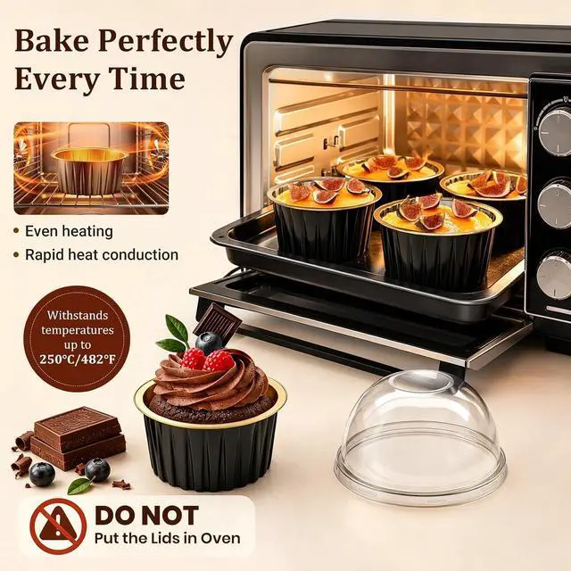 Alt view image 2 of 7 - 40 Pack Mini Cake Pans with Lids, 5 oz Aluminum Foil Baking Cups | Disposable Ramekins Cake Tins for Dessert Cupcake, Individual Mini Cake Containers Flan Molds for Wedding Birthday Party