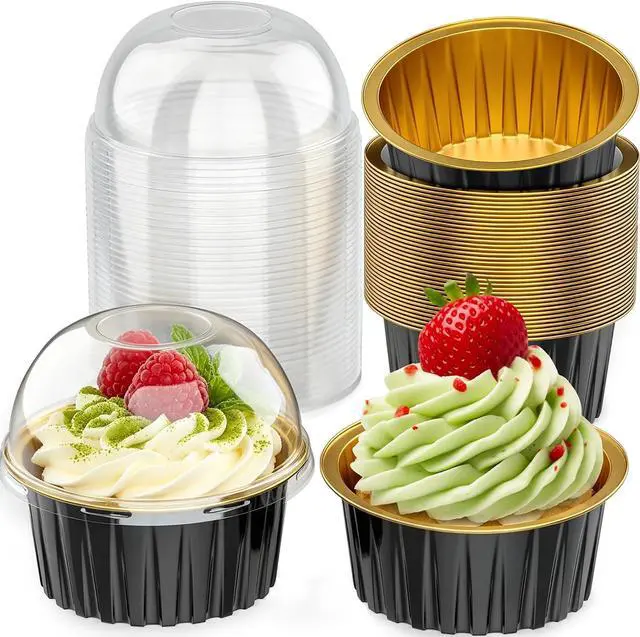Main image of 40 Pack Mini Cake Pans with Lids, 5 oz Aluminum Foil Baking Cups | Disposable Ramekins Cake Tins for Dessert Cupcake, Individual Mini Cake Containers Flan Molds for Wedding Birthday Party