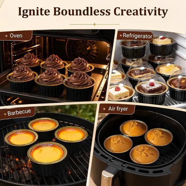 Alt view image 7 of 7 - 40 Pack Mini Cake Pans with Lids, 5 oz Aluminum Foil Baking Cups | Disposable Ramekins Cake Tins for Dessert Cupcake, Individual Mini Cake Containers Flan Molds for Wedding Birthday Party