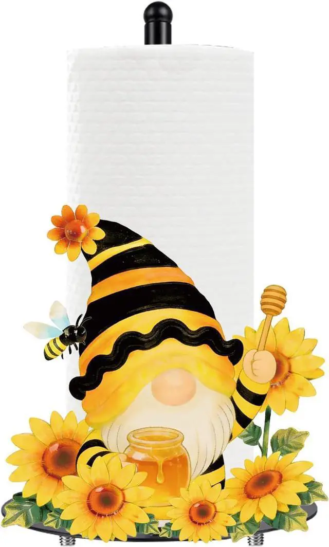 Main image of Sunflower Gnome Paper Towel Holder, Decorative Farmhouse Standing Paper Towel Kitchen Decor Accessories, Metal Napkin Holder for Countertops Bathroom Home