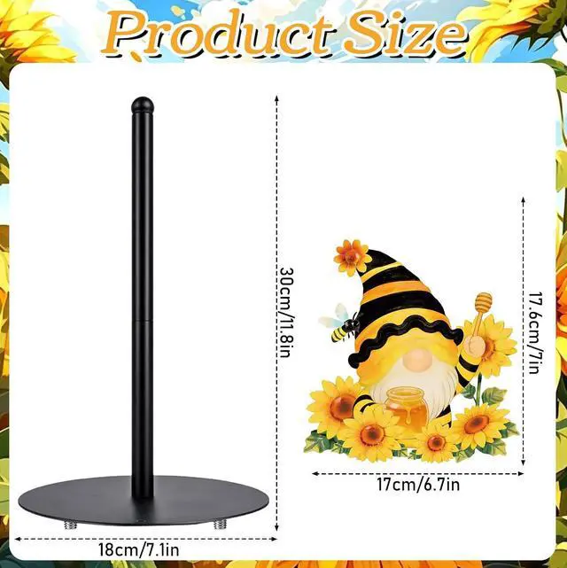 Alt view image 2 of 6 - Sunflower Gnome Paper Towel Holder, Decorative Farmhouse Standing Paper Towel Kitchen Decor Accessories, Metal Napkin Holder for Countertops Bathroom Home