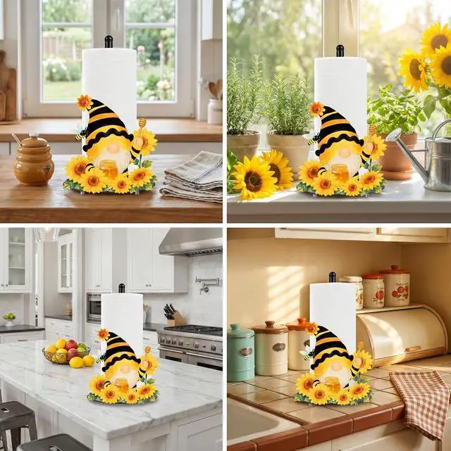Alt view image 6 of 6 - Sunflower Gnome Paper Towel Holder, Decorative Farmhouse Standing Paper Towel Kitchen Decor Accessories, Metal Napkin Holder for Countertops Bathroom Home