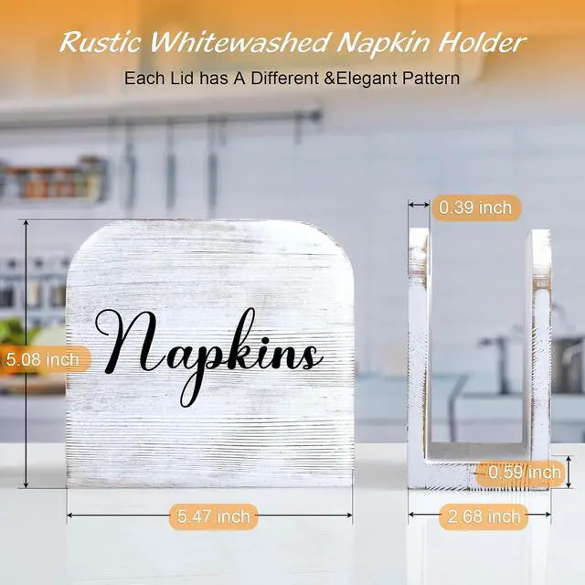 Alt view image 3 of 7 - ALELION White-washed Wood Napkin Holder for Table, Wooden Upright Napkin Holders for Kitchen, Standing Napkin Dispenser for Rustic Kitchen Dining Room Party Cocktail Outdoor Decor