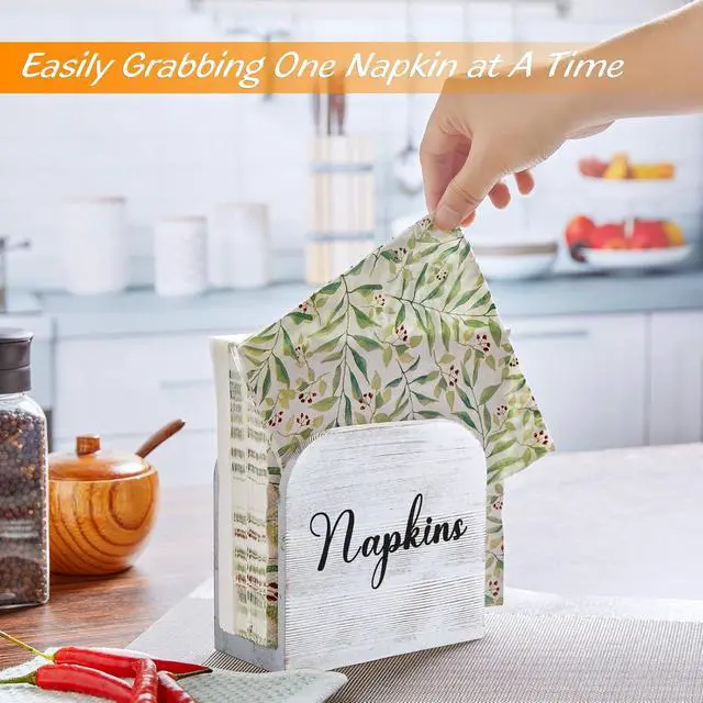 Alt view image 2 of 7 - ALELION White-washed Wood Napkin Holder for Table, Wooden Upright Napkin Holders for Kitchen, Standing Napkin Dispenser for Rustic Kitchen Dining Room Party Cocktail Outdoor Decor