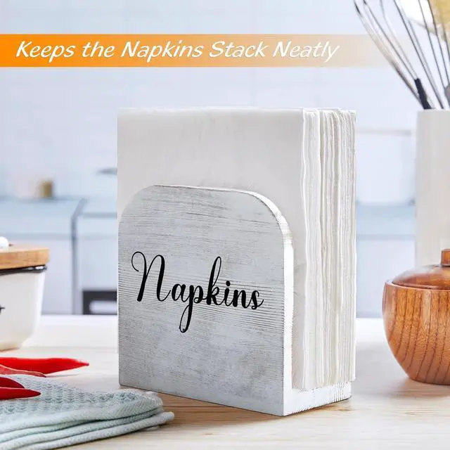Alt view image 4 of 7 - ALELION White-washed Wood Napkin Holder for Table, Wooden Upright Napkin Holders for Kitchen, Standing Napkin Dispenser for Rustic Kitchen Dining Room Party Cocktail Outdoor Decor