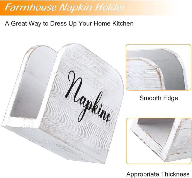 Alt view image 5 of 7 - ALELION White-washed Wood Napkin Holder for Table, Wooden Upright Napkin Holders for Kitchen, Standing Napkin Dispenser for Rustic Kitchen Dining Room Party Cocktail Outdoor Decor