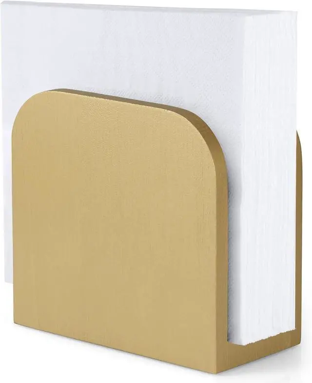 Main image of ALELION Wooden Napkin Holder for Table, Upright Napkin Holders for Kitchen, Standing Napkin Dispenser for Kitchen Dining Room Party Cocktail Outdoor Use, Gold