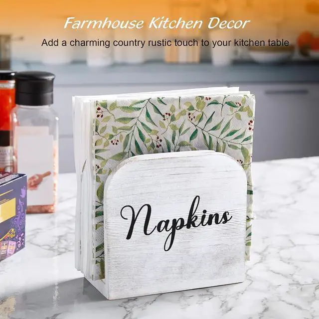 Alt view image 7 of 7 - ALELION White-washed Wood Napkin Holder for Table, Wooden Upright Napkin Holders for Kitchen, Standing Napkin Dispenser for Rustic Kitchen Dining Room Party Cocktail Outdoor Decor