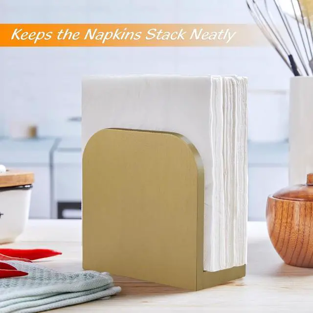 Alt view image 5 of 7 - ALELION Wooden Napkin Holder for Table, Upright Napkin Holders for Kitchen, Standing Napkin Dispenser for Kitchen Dining Room Party Cocktail Outdoor Use, Gold