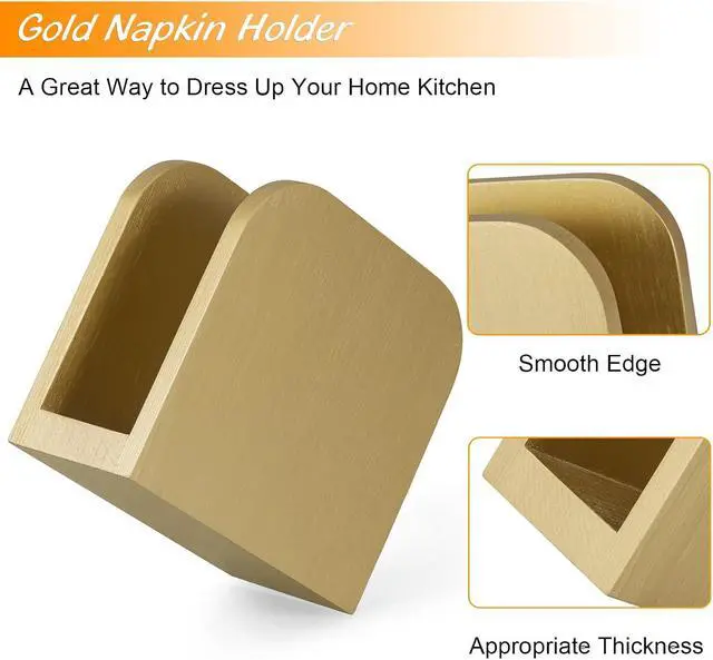 Alt view image 6 of 7 - ALELION Wooden Napkin Holder for Table, Upright Napkin Holders for Kitchen, Standing Napkin Dispenser for Kitchen Dining Room Party Cocktail Outdoor Use, Gold