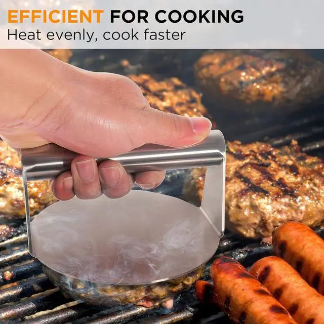 Alt view image 4 of 7 - Stainless Steel Burger Press, 5.5 Inch Round Smasher, Non-Stick Smooth Hamburger Press Flat Bottom Without Ridges, Bacon Grill Perfect for Top Griddle Cooking