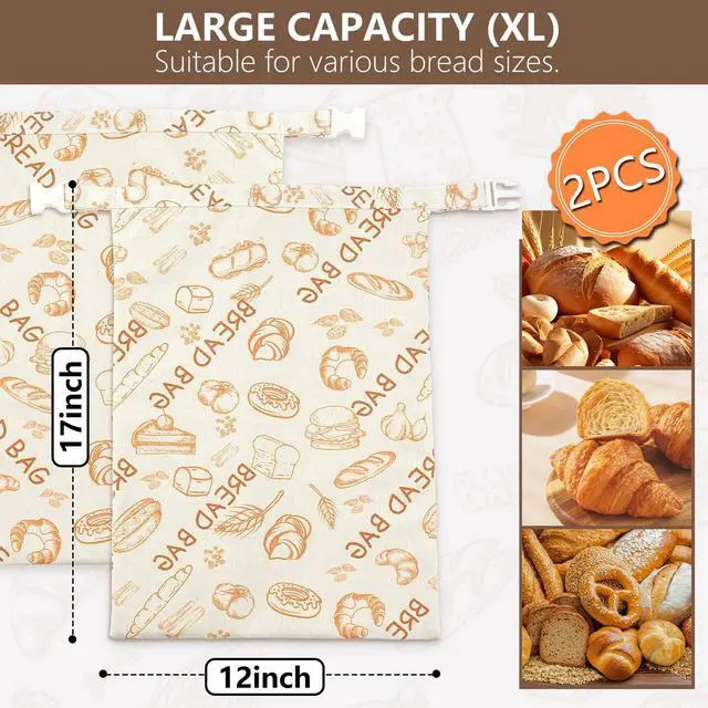 Alt view image 2 of 7 - Reusable Beeswax Bread Bags(2 Pack), Beeswax Bags for Sourdough/Homemade Bread, Natural Cotton Bees Wax Bag, Fresh and Refrigerable, New Upgrade Food Storage Bag, Large Capacity and Portable