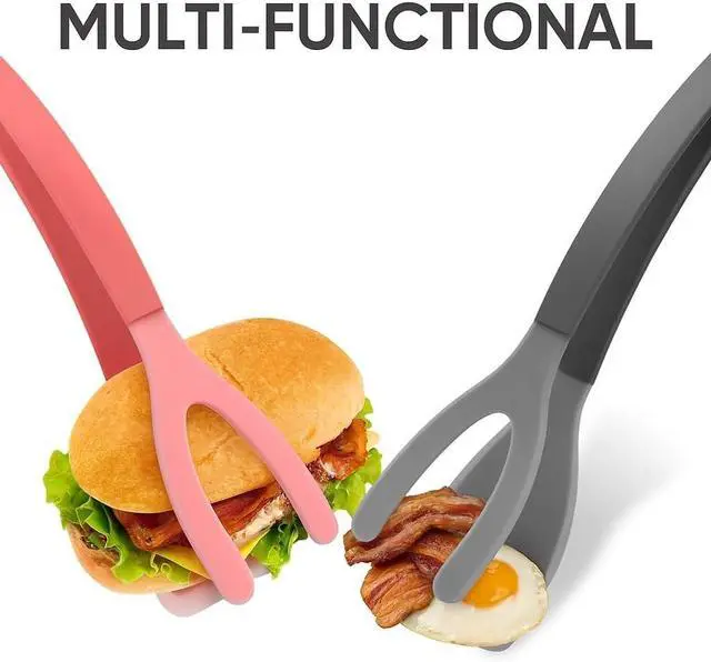Alt view image 2 of 7 - Silicone Kitchen Spatula Tong (Set of 2) Heat Resistant 2-in-1 Grip & Flip Non-Stick Cooking Tongs for Pancakes, Fish, Eggs, and More Kitchen Tool Set (Black + Red)
