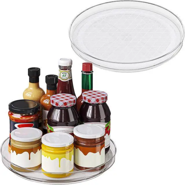 Main image of 2 Pack Lazy Susan Turntable Organizer with Non-Slip Mat, 9 Inch, Clear | 360 Rotating, Easy Clean, Spice Rack for Kitchen Counter, Pantry Cabinet, Fridge, Spinning Tray for Bathroom, Makeup Vanity